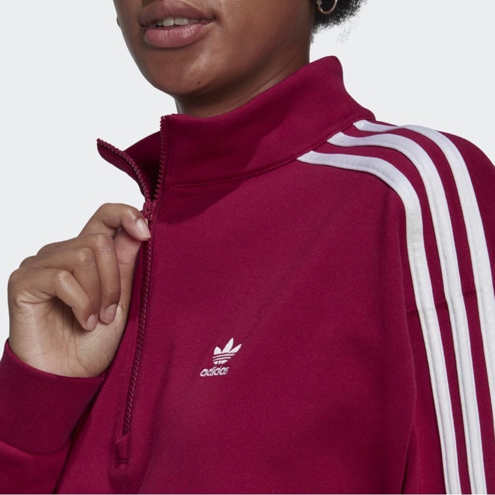 Adidas Trefoil Half-Zip Track Sweatshirt in Raspberry